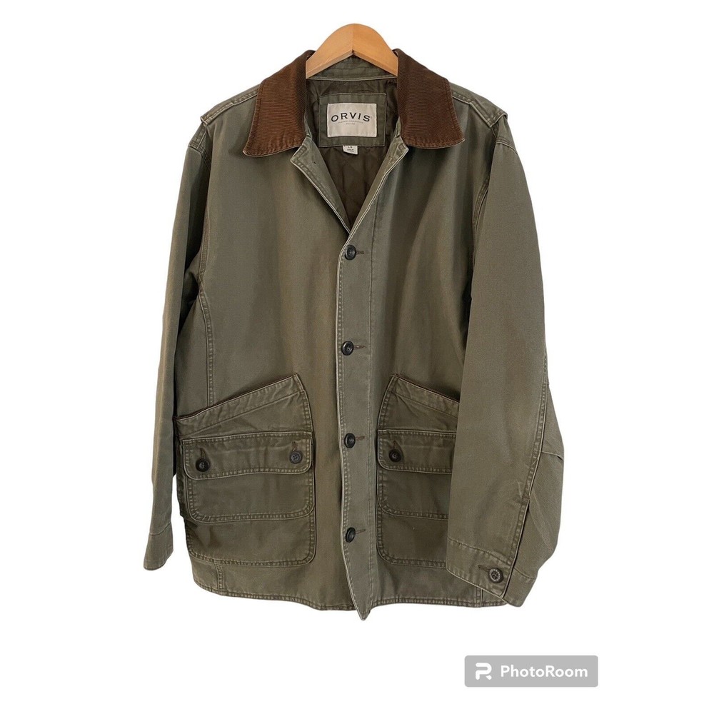 Orvis Chore Jacket Mens L Green Lined Corduroy Collar Work Barn Coat